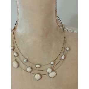 Elegant Napier Floating Necklace Cream Enamel Stations Silver Tone 14"
